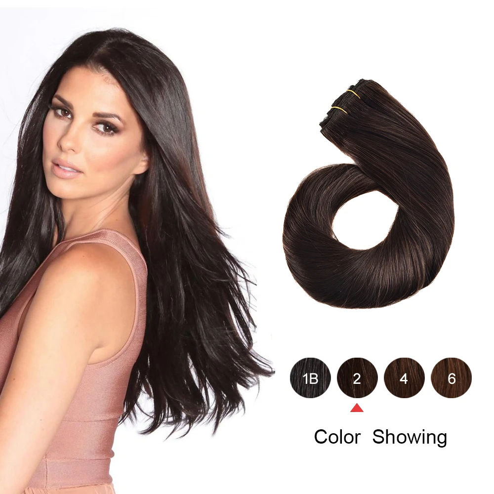 

Gazfairy Clip in Human Hair Extensions 16'' 7pcs 120g 16 Clips Full Head Straight Remy Hair Double Weft Natural Color For White