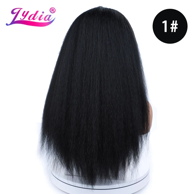 Lydia Long Kinky Straight Synthetic Wigs for Women Black Heat Resistant Fiber Natural Looking Daily&Party Wig 20 Inch Free Side #1