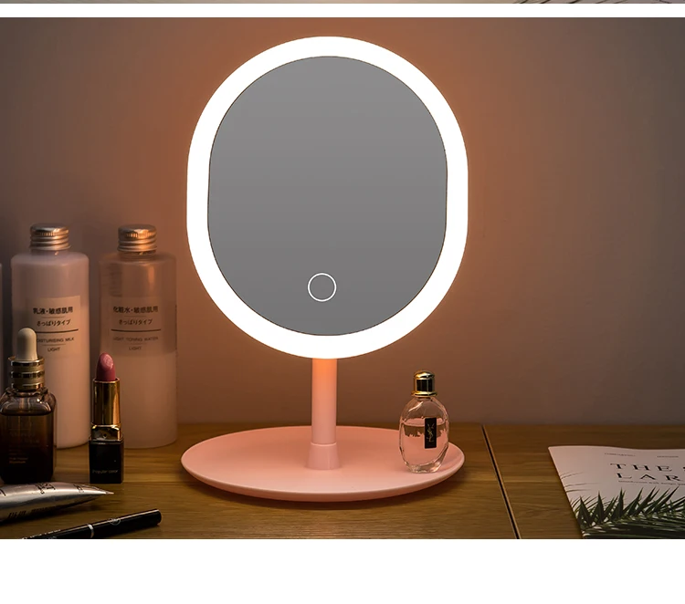Светодиодный зеркало для макияжа [перезаряжаемое], портативное настольное туалетное зеркало с подсветкой, регулируемая яркость сенсорного экрана