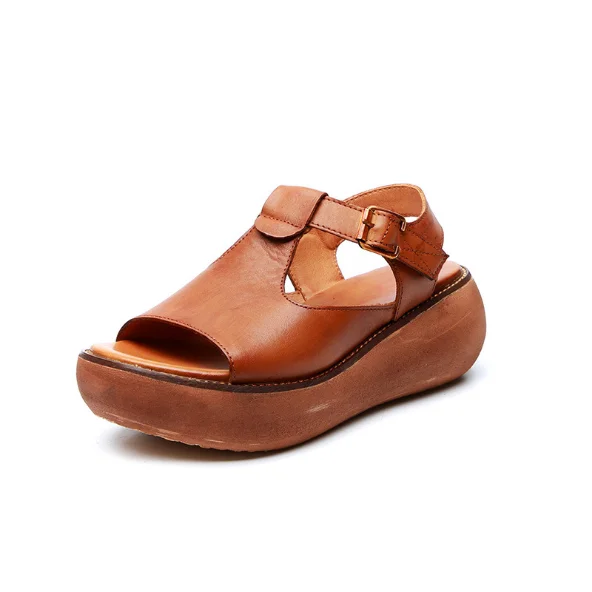 Casual sandals Кожаные сандалии с первым слоем; повседневные сандалии ручной работы; Новинка года; женские тонкие туфли в стиле ретро; летние сандалии с круглым носком; Размеры 35-40 - Цвет: Casual sandals