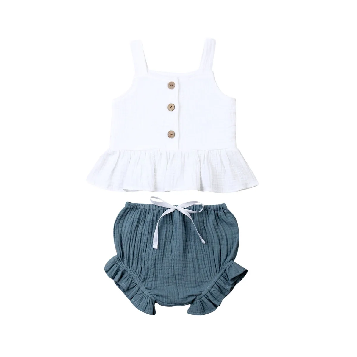 White Blue Г. Летняя одежда для малышей комплект из 2 предметов для новорожденных девочек, укороченный топ с открытыми плечами, Короткие штаны в полоску, комплект одежды, От 6 месяцев до 5 лет - Цвет: White Blue