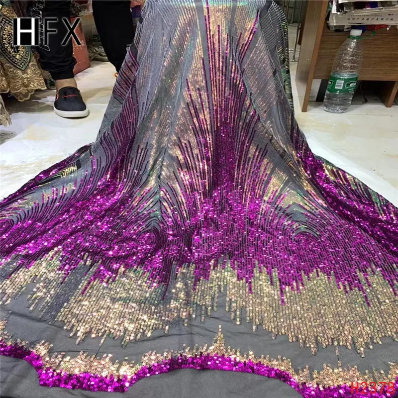 

HFX Nigerian Lace Fabric 2019 High Quality Lace Sequin Tulle Lace Fabric French Tulle Lace Fabric For Wedding Dress H2378