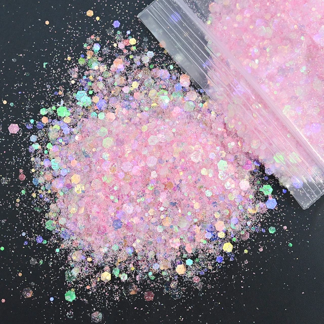 Pink Holographic multi sized glitter flake With 0.2-3mm Discs