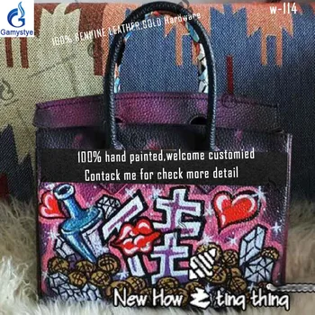 

Hand-painted handmade LOVE LOVE Handbags Original 100% Genuine Leather Bag Real Cowhide Women Handbags