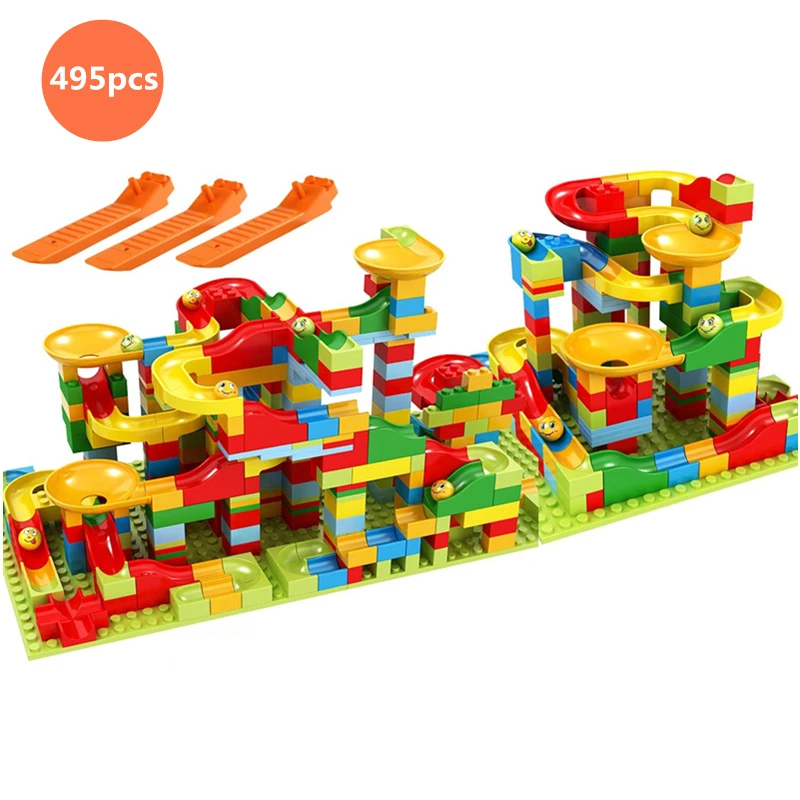 Cena Marmur Race Run blok różnorodność slajdów klocki lejek DIY mały rozmiar cegły edukacyjne zabawki dla dzieci kompatybilny