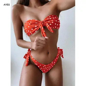

New Women Dot Polka Swimming Suit Strapless Swimsuit Sexy 2020 Padded Push-Up Bikini Set 2Piece Bathing Suit For Female Biquini