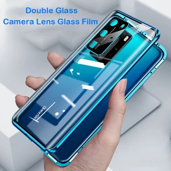 

Magnetic Phone Case For Huawei P40 Pro Mate 30 P30 Pro Cases Camera Lens Glass Cover Metal Bumper Honor V30 Pro Nova 6 SE Coque