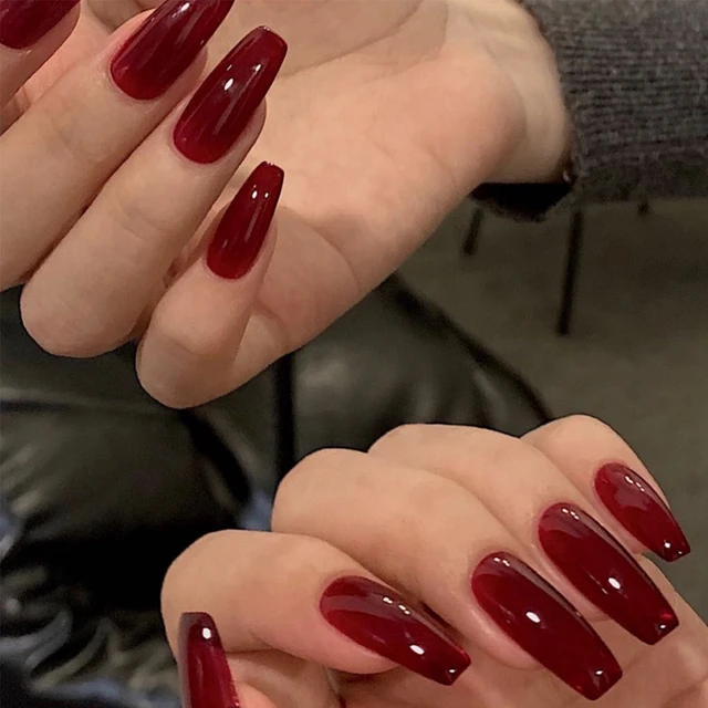 Gel Ballet red nails, amber rhinestones and acrylic press on nails  dropshiping and wholesale fake nails with box - AliExpress
