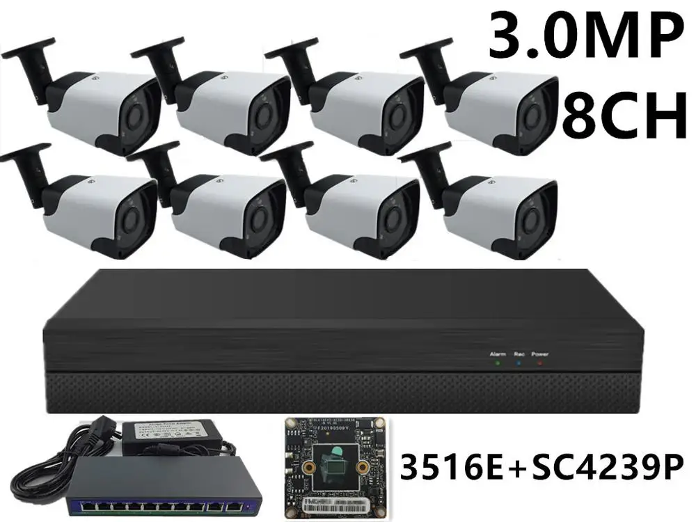 5.0MP 4.0MP 3.0MP 2.0MP 8CH IP комплект видеонаблюдения IP Металлическая Цилиндрическая камера видеонаблюдения IP66 IRC 48 в PoE переключатель 16CH* 5MP NVR CMS XMEYE P2P мобильный - Цвет: 3.0MP 3516E SC4239P