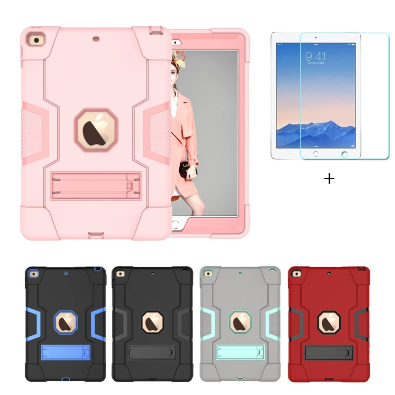 

for ipad 10.2 inch Case with Hoder Shockproof Silicone Case Cover A2197 A2200 A2198 A2232 Case with glass Film Screen Protector