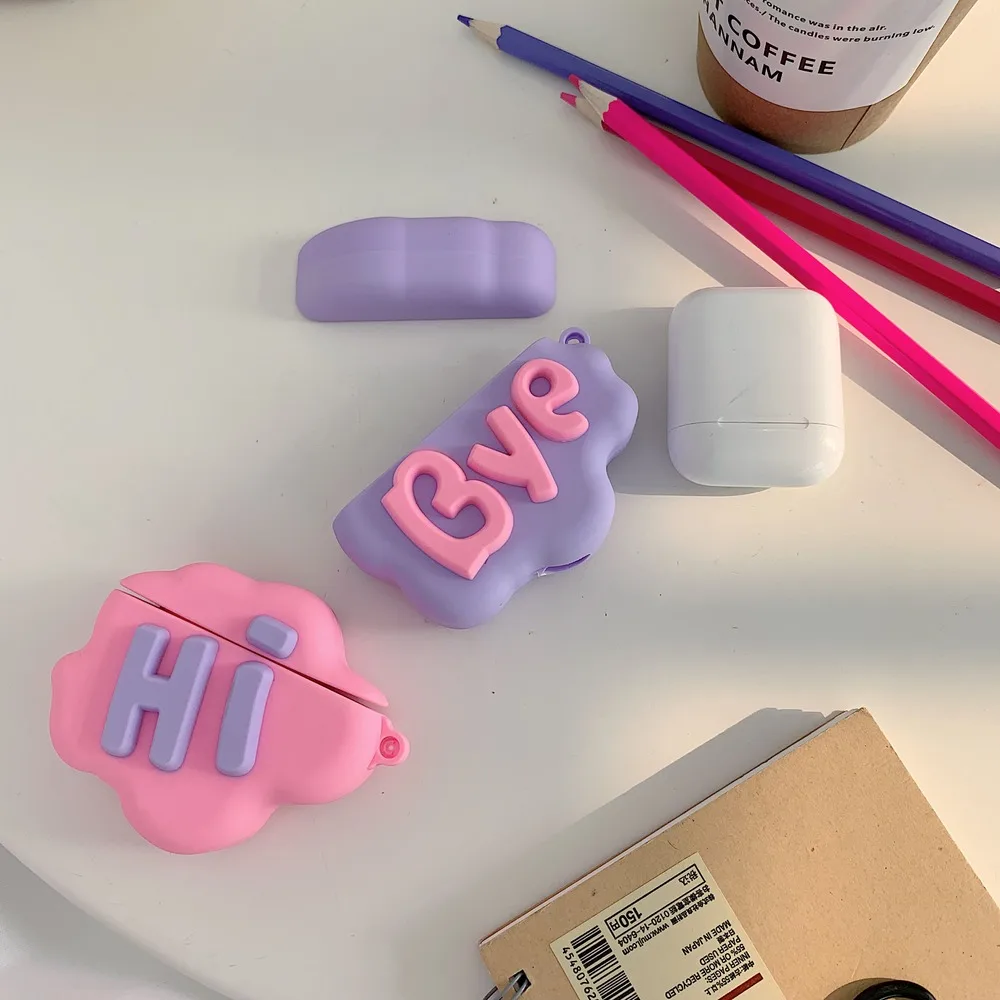 3D мультфильм английские буквы беспроводной чехол для наушников для AirPods 1/2 мягкий силиконовый Bluetooth гарнитура Защитная крышка с крючком