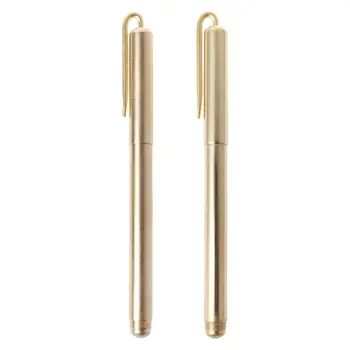 

Retro Gold Brass Black Ink Ballpoint Pen Handmade With Clip Office School Supplies Stationery