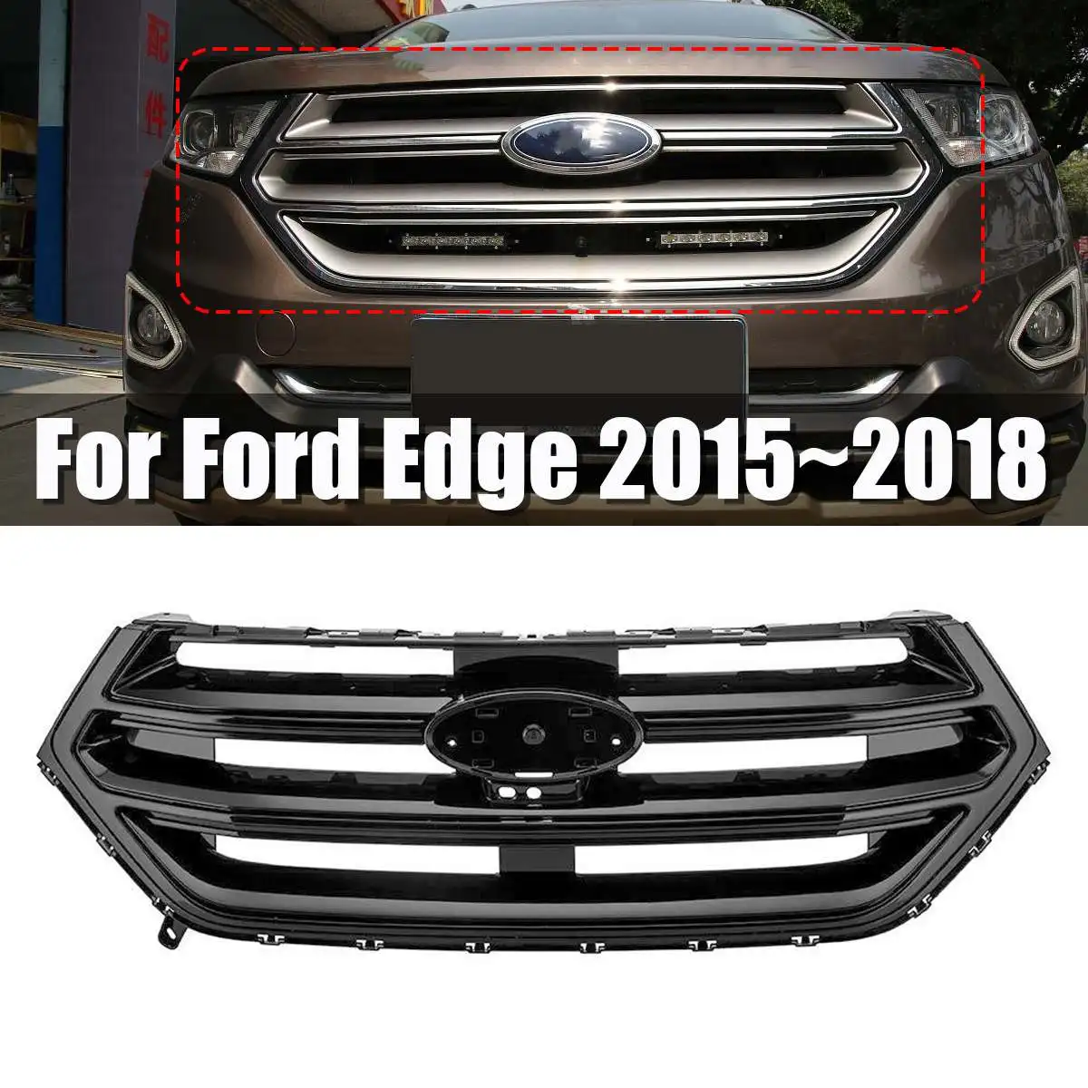 

NEW Glossy Black Front Bumper Grille Front Racing Grille For Ford Edge 2015~2018 AUTO GRILL ACCESSORIES
