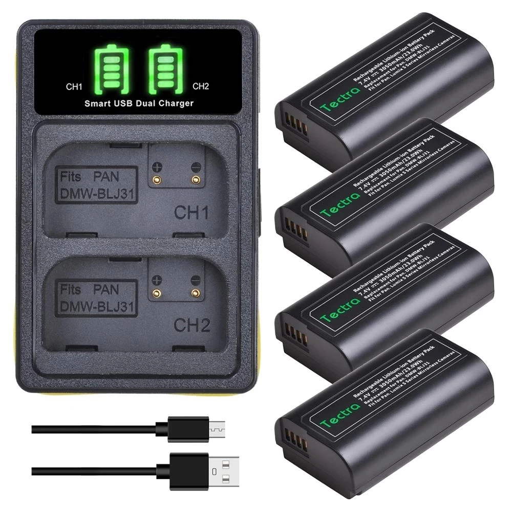 

3050mAh DMW-BLJ31 DMW BLJ31 Battery + LCD USB Dual Charger for Panasonic LUMIX S1, S1R ,S1H, LUMIX S Series Mirrorless Cameras