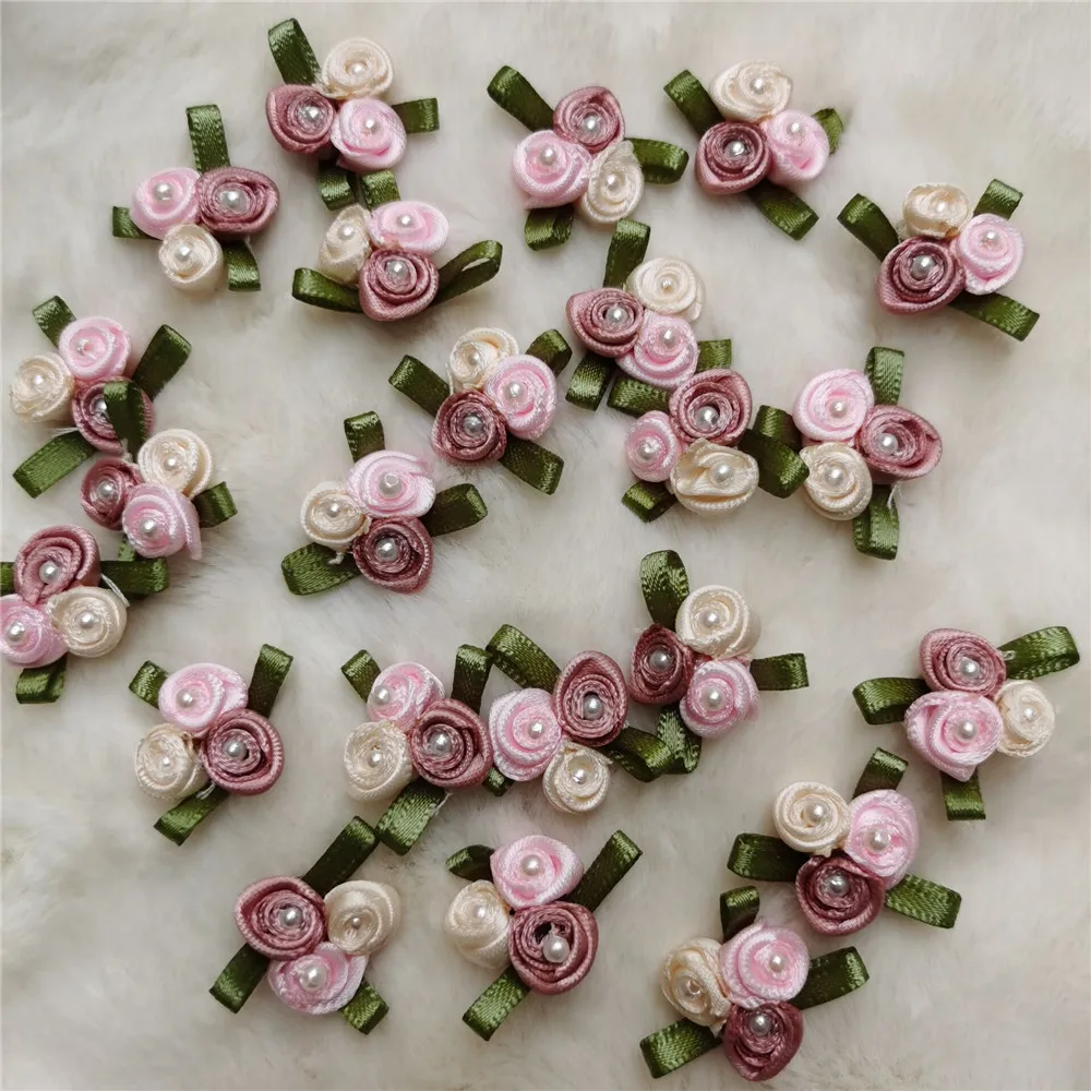 10pcs Satin Ribbon Flower Rosebuds Wedding Appliques Decoration BMRN0034 