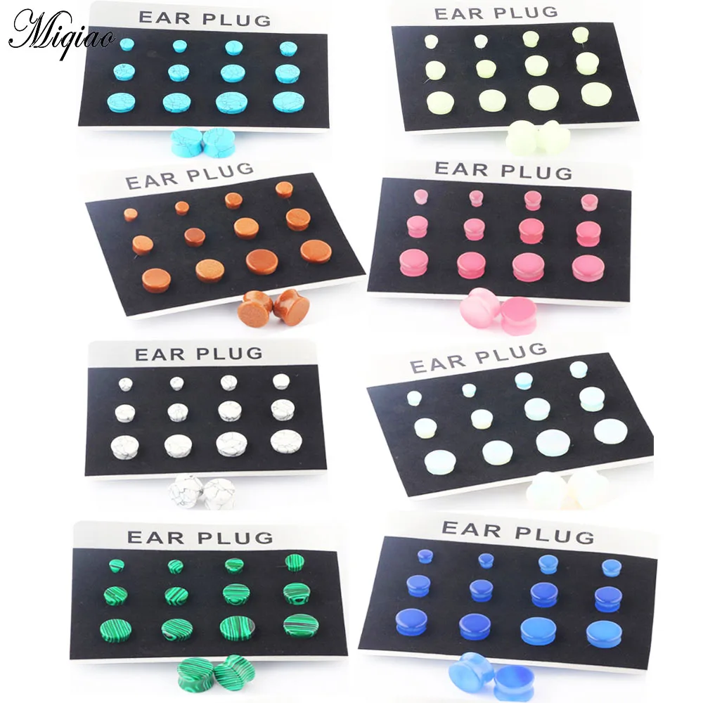 

Miqiao 12 Pcs Piercing Jewelry Stone Ear Tunnels Plugs Hot Selling Earring Set