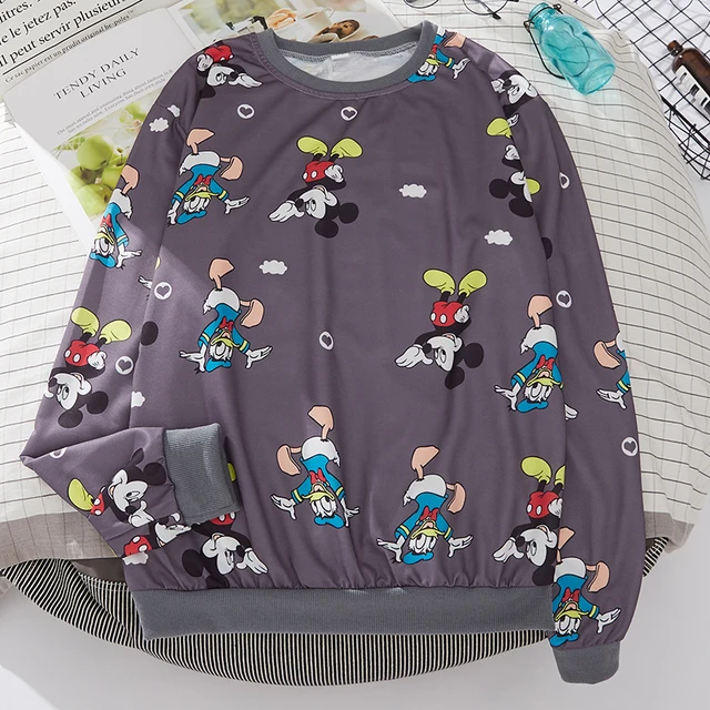 Plus Size Mickey Mouse Hoodies Women Harajuku Streetwear Thin Kawaii Oversized Sweatshirt Clothing Fashion Long Sleeve Tops 2021 A003 Gray