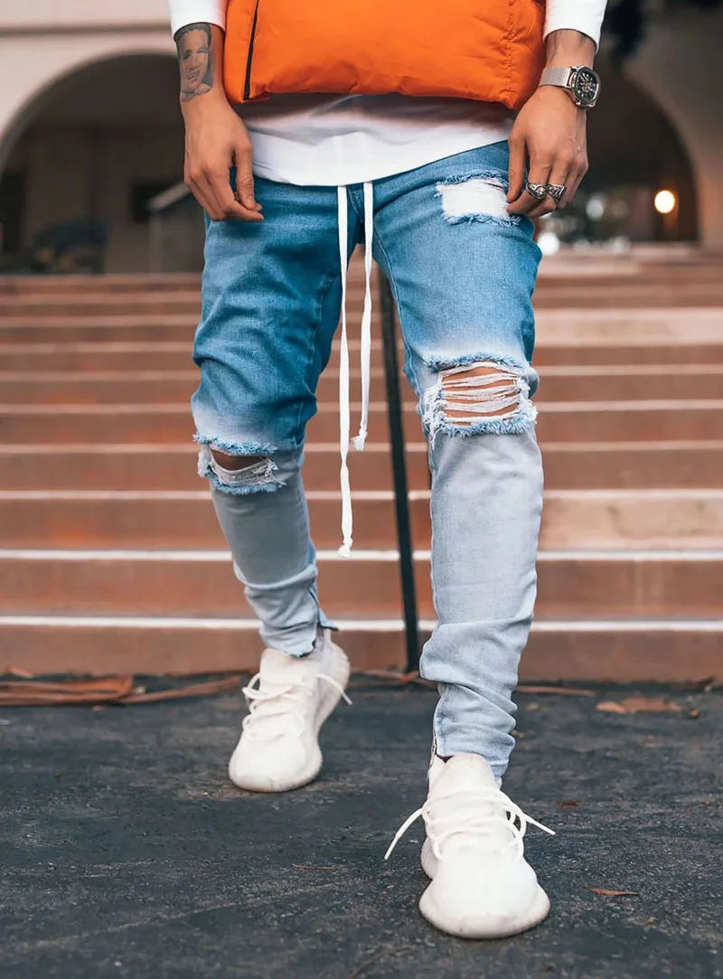 Laamei Gradient Color Ripped Jeans Men Casual Sport Joggers Jeans Mens Slim Motor Biker Hip Hop Zipper Denim Pants Trousers Laamei Gradient Color Ripped Jeans Men Casual Sport Joggers Jeans Mens Slim Motor Biker Hip Hop Zipper Denim Pants Trousers
