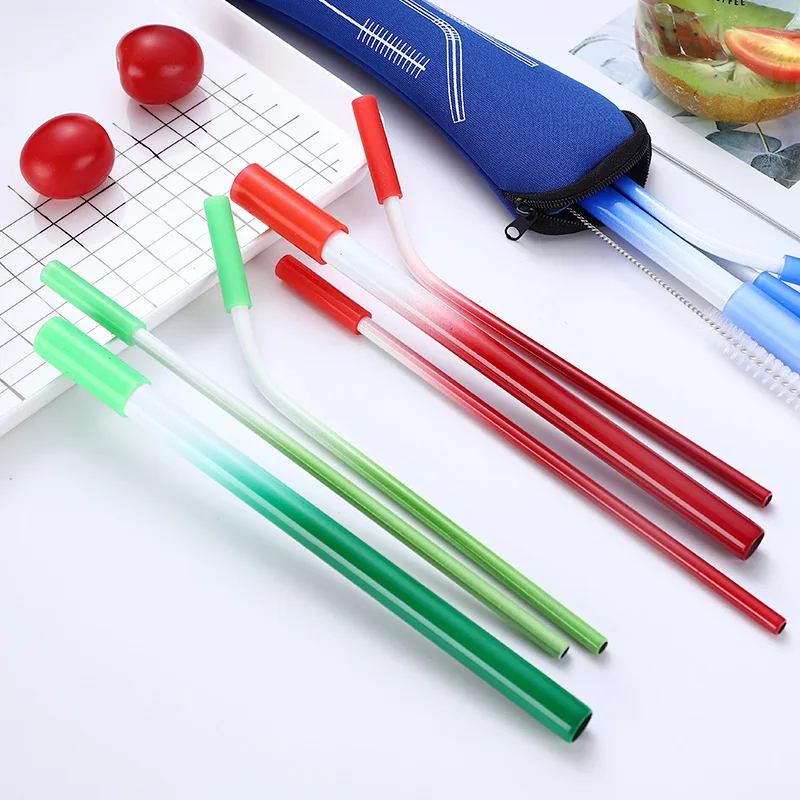 

1PCS Gradient Color Metal Straw Reusable Straight Bent Metal Straw 304 Stainless Steel Coffee Straw Party Bar Accessory