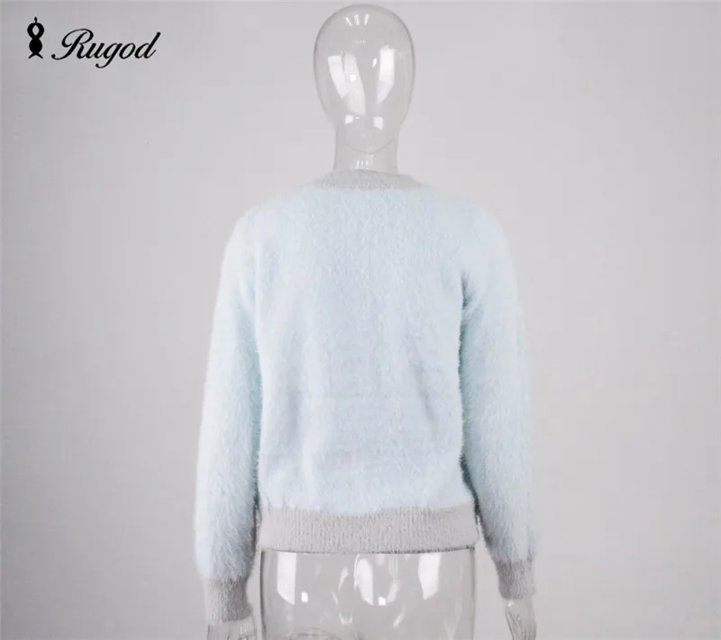 RUGOD, Женский кашемировый свитер, верхняя одежда на молнии, свободный, милый кролик, Повседневный, для девушек, длинный рукав, мягкий, Повседневный, для девушек, осень