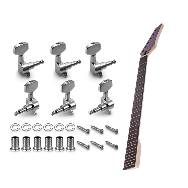 6 Pieces Silver Acoustic Machine Heads Knobs Guitar String Tuning Peg Tuner with 24 Frets New Replacement Maple NeckRed | Спорт и