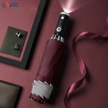 

YASTIC Brand Automatic Umbrella With Reflective Stripe Three Folding Inverted 10 Ribs Windproof 2021 New