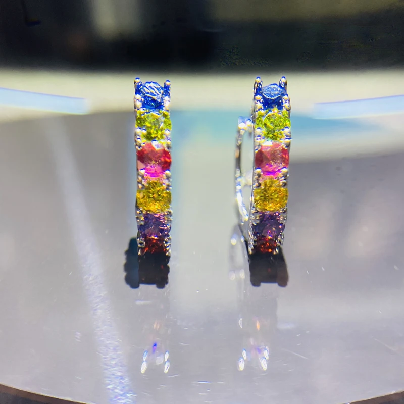 Серьги женские из серебра 925 пробы с разноцветным кристаллом циркония | Украшения