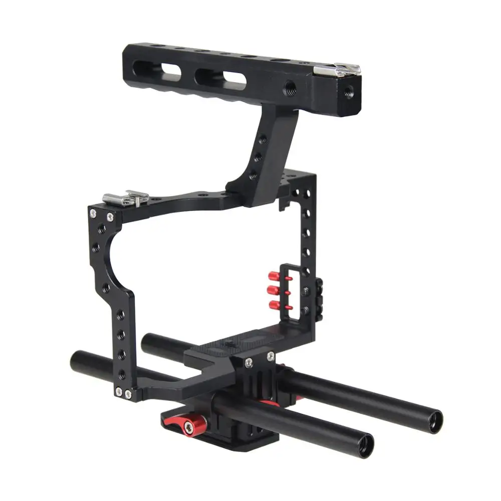 

YELANGU C5 DSLR Camera Cage with Hand Grip 1/4'' 3/8'' Screw Cold shoe Aluminum Alloy Handheld For GH4/A7 Muticolor