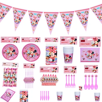 

Disney Minnie Mouse Theme Beautiful Disposable Birthday Party Decorations Kids Girl Party Supplies Decor Baby Shower Tableware