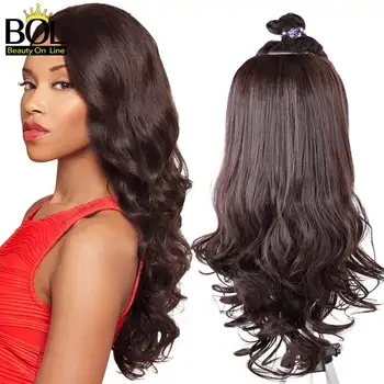 

Beauty On Line 24 Inches Long Wavy 3/4 Ladies Half Wigs Hair 6# Color Synthetic Wigs with Combs on a Mesh Head Cap Clip in Hair