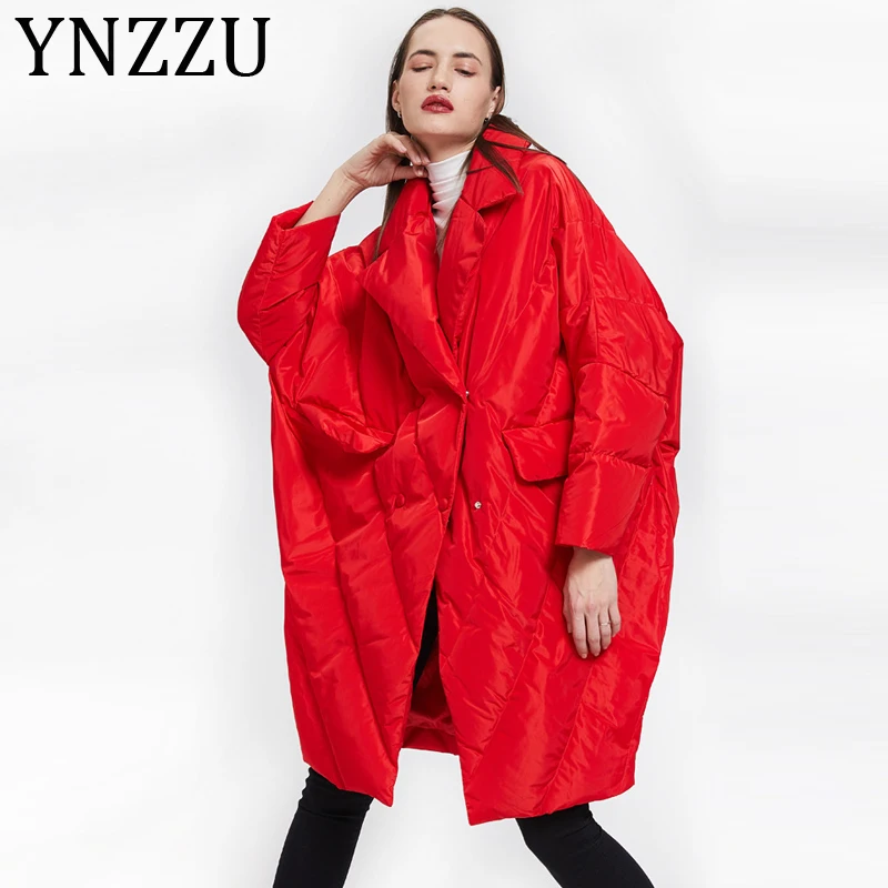 YNZZU зимний женский пуховик модный красный новогодний год негабаритное пальто Дамский пуховик на утином пуху A1156