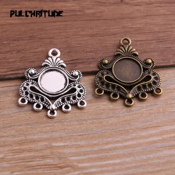 

6pcs 10mm Inner Size Two Color Round Hollow Bottom Plated Cameo Base Setting Flower Style Pendant Connector