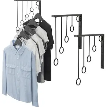 

Iron Clothes Display Rack Coat Robe 5 Ring Holder Rack Wall Hanger Mount Hook Show Shelf Hook Storage Organizer Rack