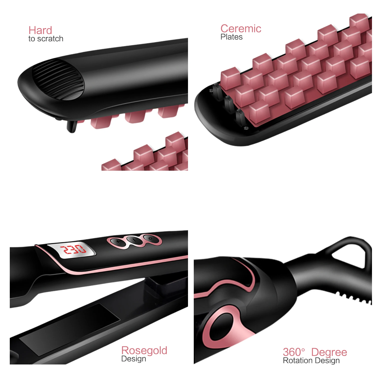 Classic 1 1/2 Inch Volumizing Hair Iron Hair Straightener Brush Comb 2 in 1 Hair Straightener Comb Crimper Waves Corn Brushes 3