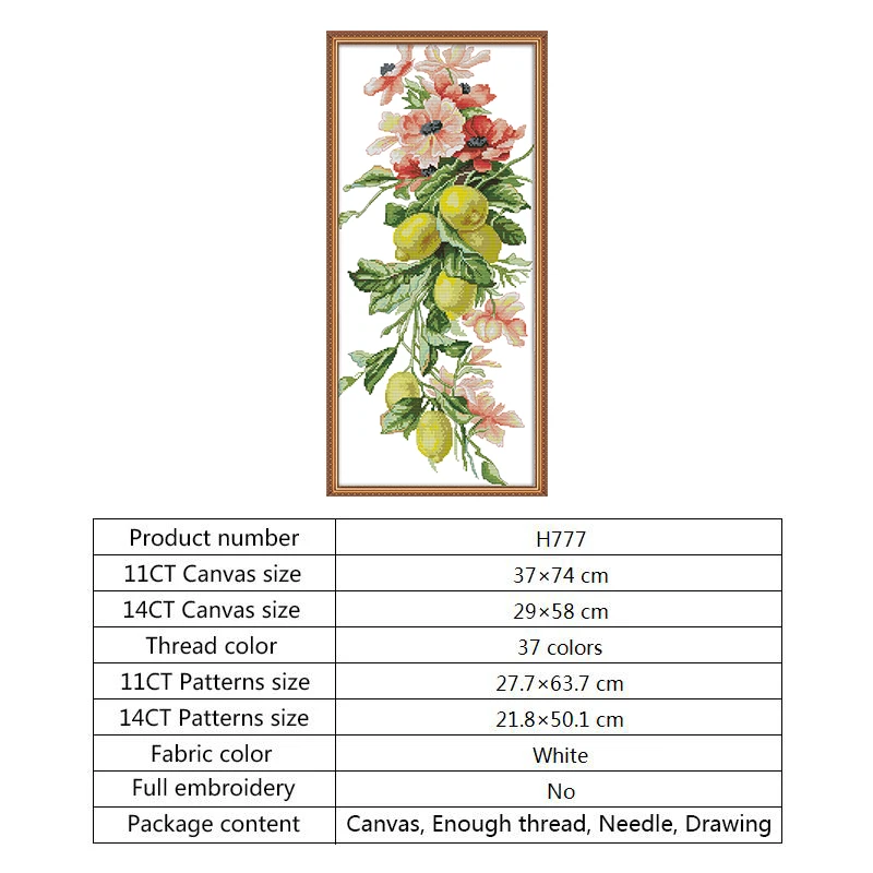 Countless Rich Fruits Cross Stitch Patterns 14ct 11ct Counted Printed on Canvas DIY DMC Embroidery Kit Needlework Set Home Decor - Color: Cross stitch H777