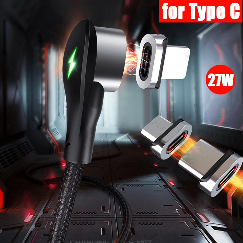 27 Вт USB C Магнитный зарядный кабель магнит Type-C для быстрой зарядки шнур сплав
