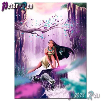 

5d Cartoon Diamond Painting Cross Stitch princess waterfall and fox Square\Round Embroidery Rhinestone picture Home Decoration