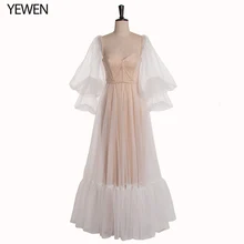 Шампань/белый с открытыми плечами принцесса Выпускные платья горошек вечернее платье Длинные Пышные рукава размера плюс формальное платье