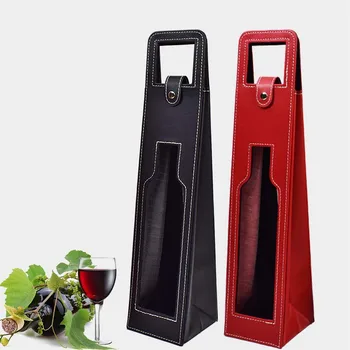 

Hollow Out Red Wine Bottle Tote Bag Packaging Case Portable Single Wine Bottle Storage Boxes with Handle Leather Party Gift Wrap
