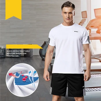 

New High Quality Sport Shirt Mens 2 Pcs Set Running T-shirt Men's Mesh Football Basketball T-shirt Fitness Workout Gym T-shirt