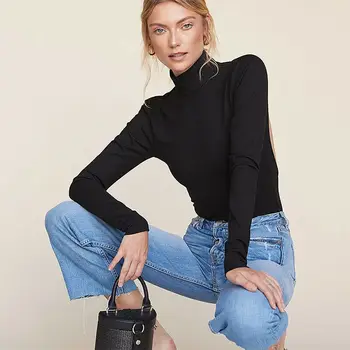 

cotton long sleeve women sexy bodysuit 2020 Spring Backless female Mock Neck warm clothes slim fit fashion solid body suit