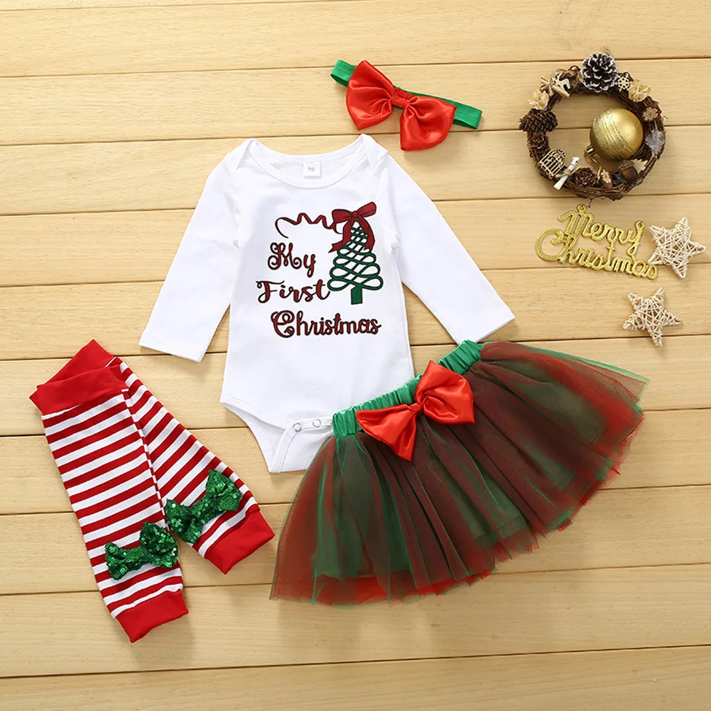 

Toddler Baby Kids Girls Christmas Day Outfits Xmas Set Autumn Clothing Romper Tops Tutu Dress Hairband Set roupas menina #ES
