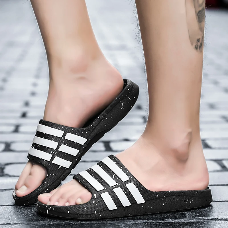 Summer Men's Slippers Slides EVA Men Shoes Couple Flip Flops Soft Black And White Stripes Casual Slippers Male Chaussures Femme