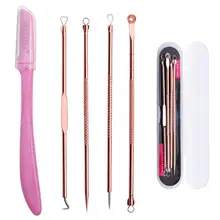 Иглы для удаления угрей из нержавеющей стали с триммером для бровей, инструменты для ухода за кожей лица