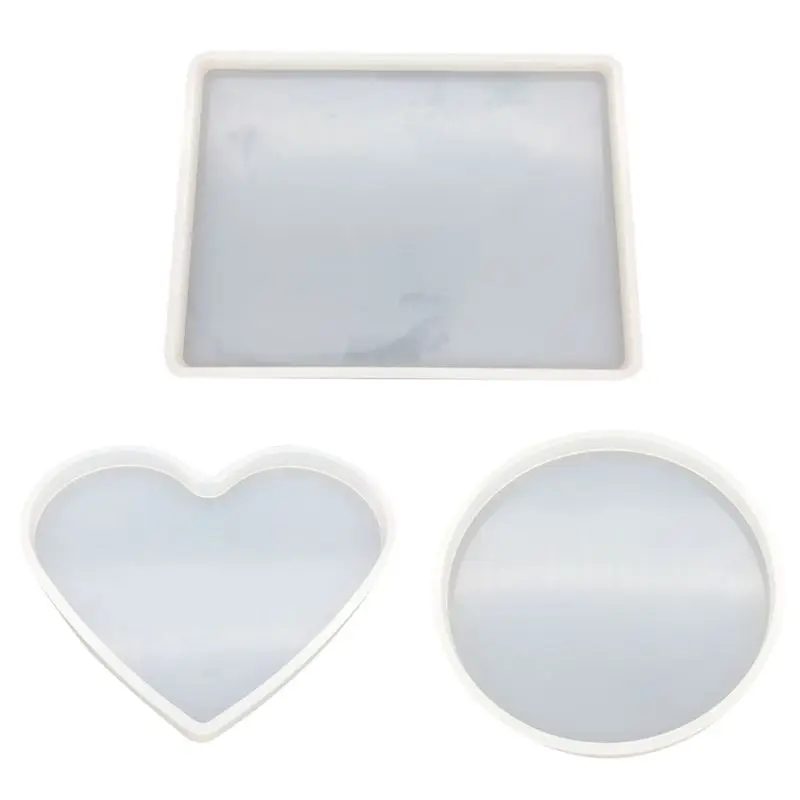 

3 Pcs/set Crystal Epoxy Mould DIY Table Decoration Handmade Heart-shaped Round Square Silicone Mold
