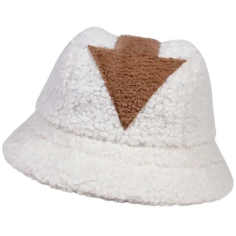 Bucket Hat Lamb Wool Faux Fur Arrow Symbol Printed Men Women