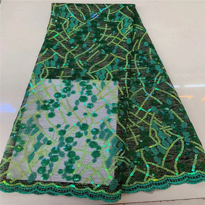 Африканские блестки кружева ткань зеленый высокого качества гипюр Французский Тюлевое кружево с пайетками платье нигерийская кружевная ткань для свадьбы