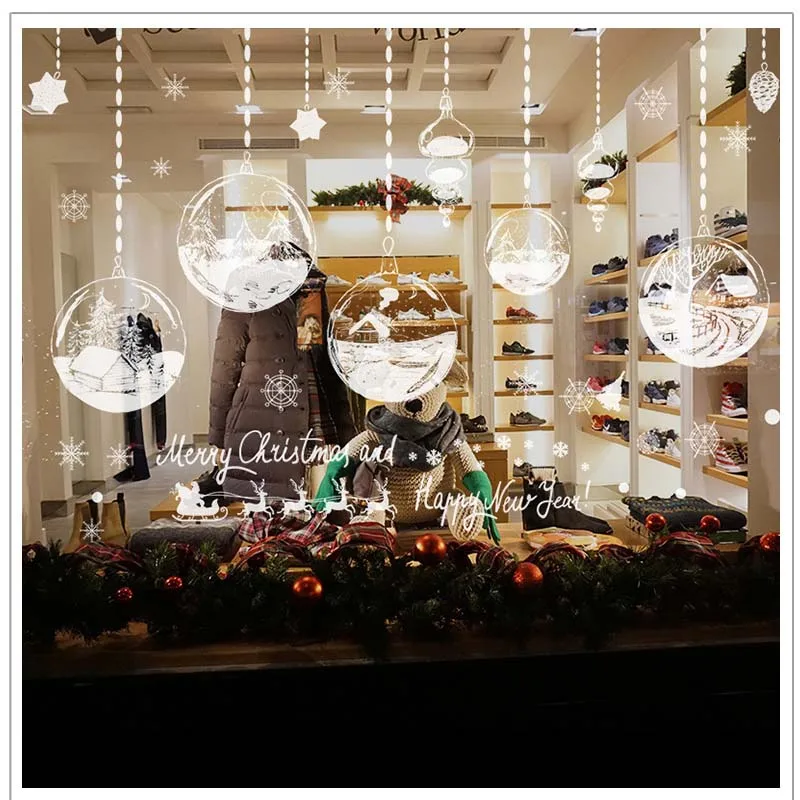 Christmas DIY Window Glass Wall Sticker Merry Christmas DIY Showcase Window Glass Background Xmas New Year Home Wall Stickers
