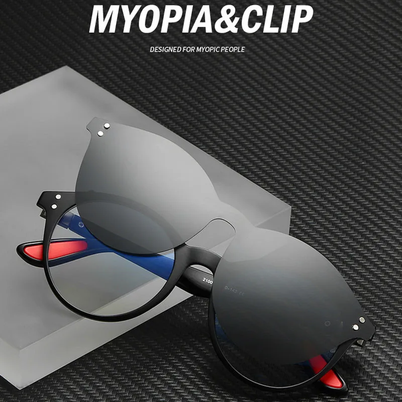 

SEEMFLY 2019 Men Polarized Clip On Sunglasses Retro Round Eyeglasses Frame Clear Lens Optical Eyewear Frame Cool Driving Goggles