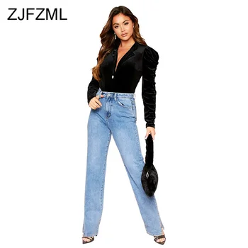 

Single Button Sexy Bodysuit Women Long Puff Sleeve Solid Elegant Jumpsuit Fall Winter Deep V-Neck Bodycon Short Velvet Playsuits